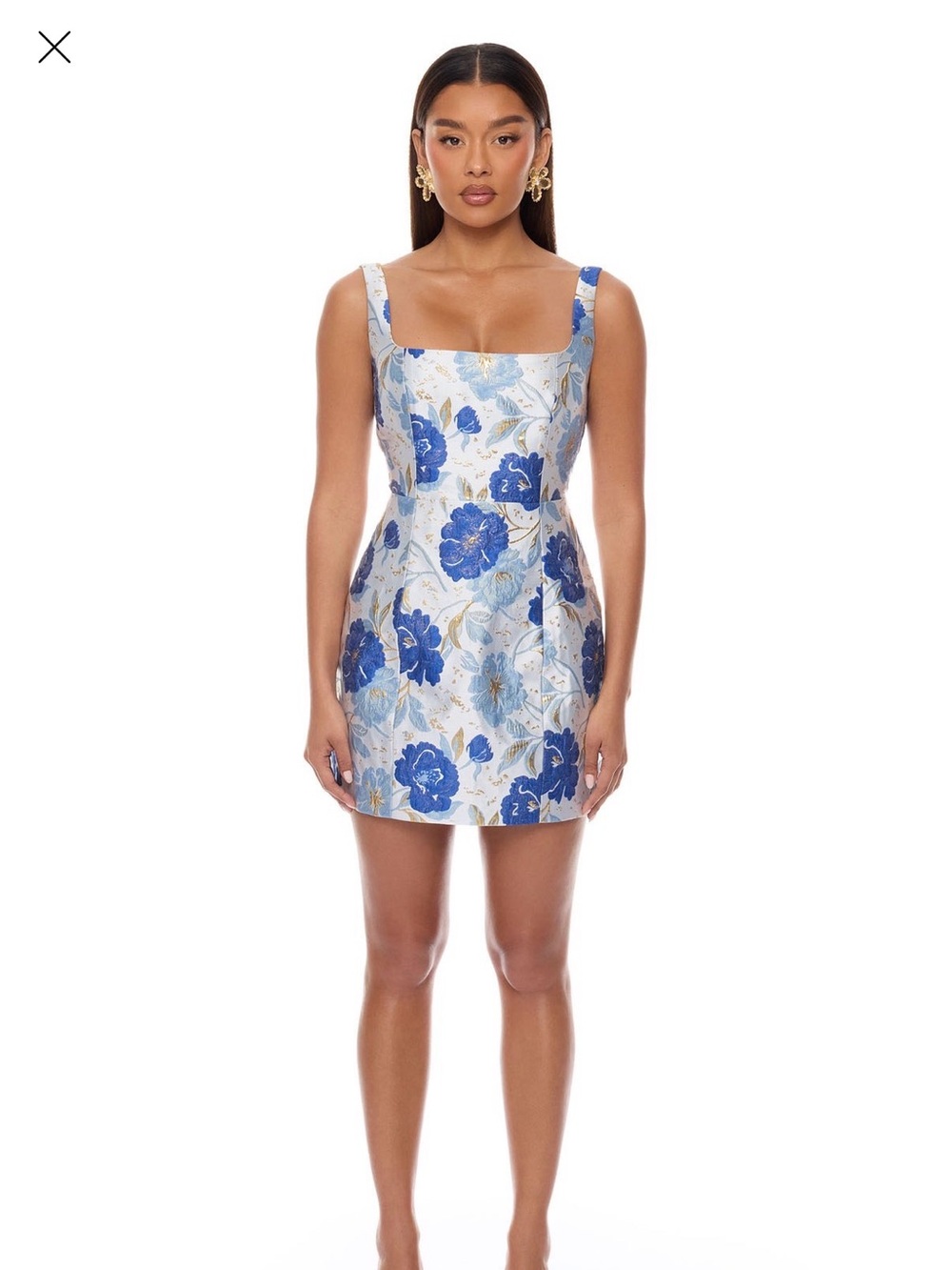 Fashion Nova Blue Floral Square-Neck Mini Dress